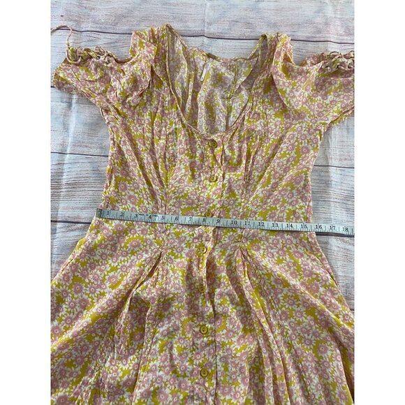 Free People Women's Yellow Floral Lace Up Mini Dress - Medium - Picture 8 of 14